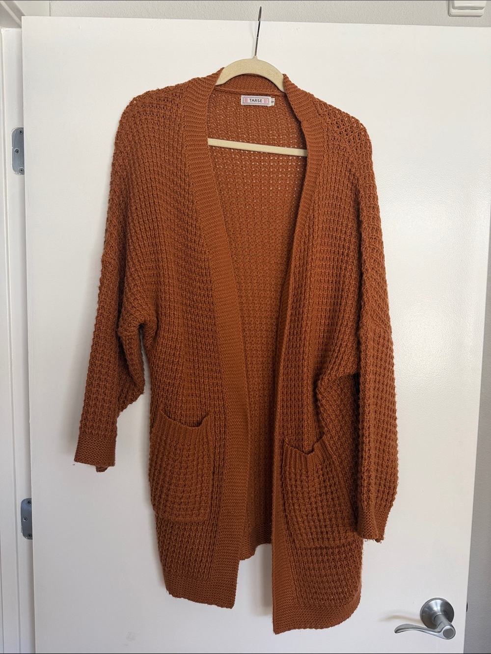 TARSE Rust Open-Front Waffle-Knit Cardigan
